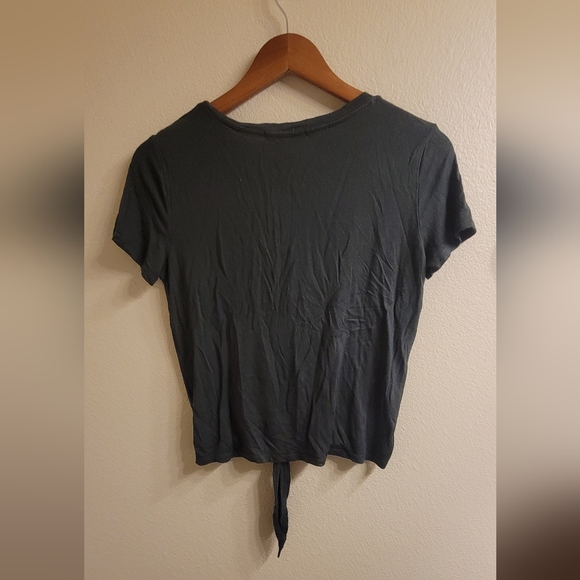 Women's Dark Green Tie-Front Top - Picture 2 of 3